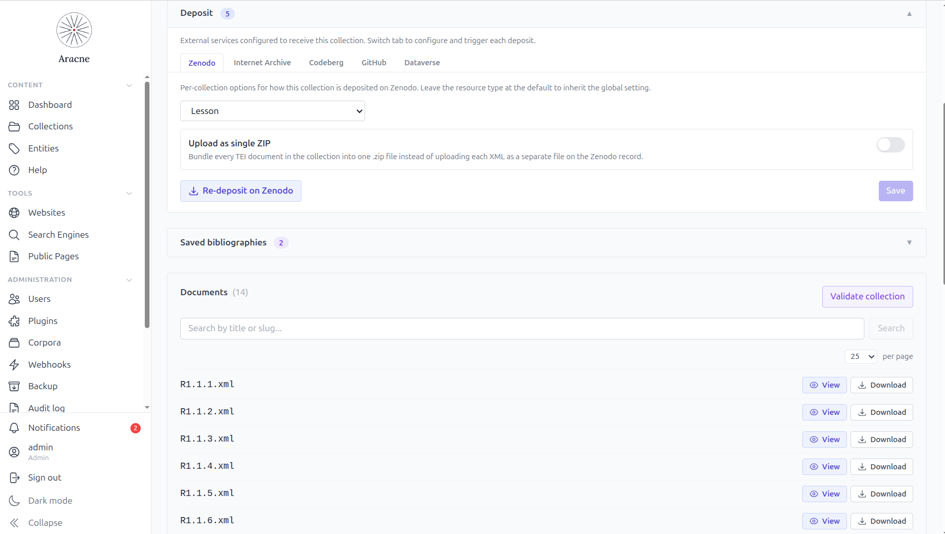 Deposit tabs for Zenodo, Dataverse and preprint servers